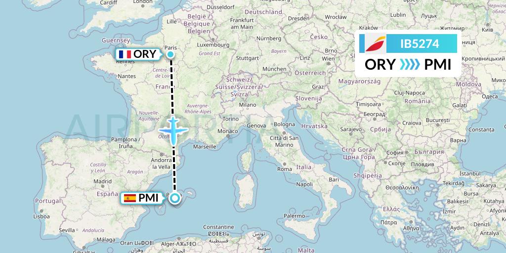 IB5274 Iberia Flight Map: Paris to Palma de Mallorca