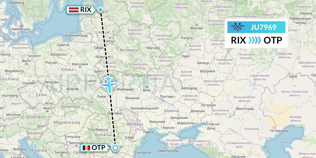 JU7969 AirSERBIA Flight Map: Riga to Bucharest