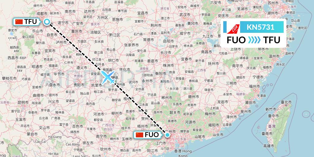 KN5731 China United Airlines Flight Map: Foshan to Chengdu