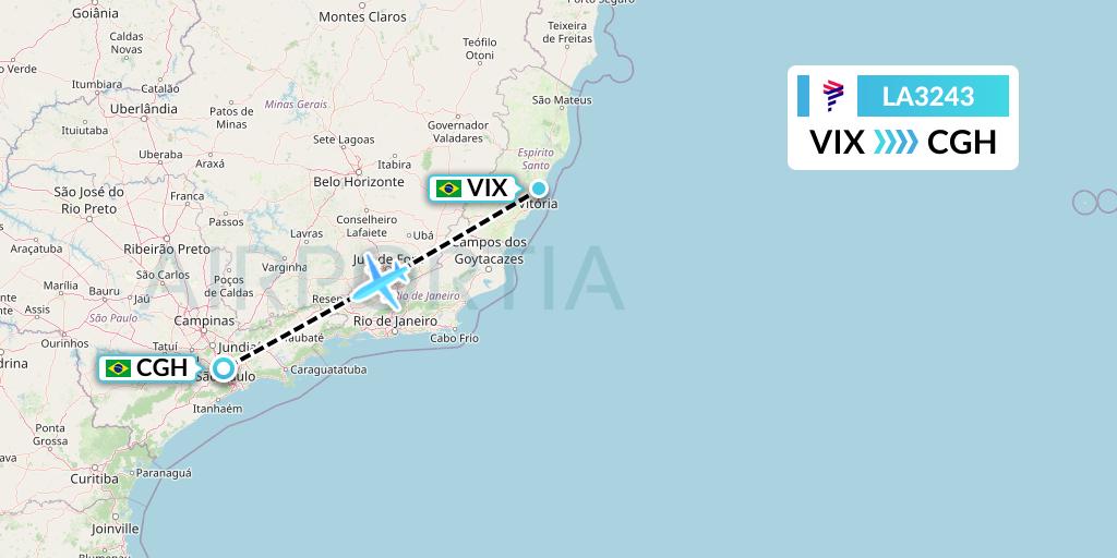 LA3243 LAN Airlines Flight Map: Vitoria to Sao Paulo