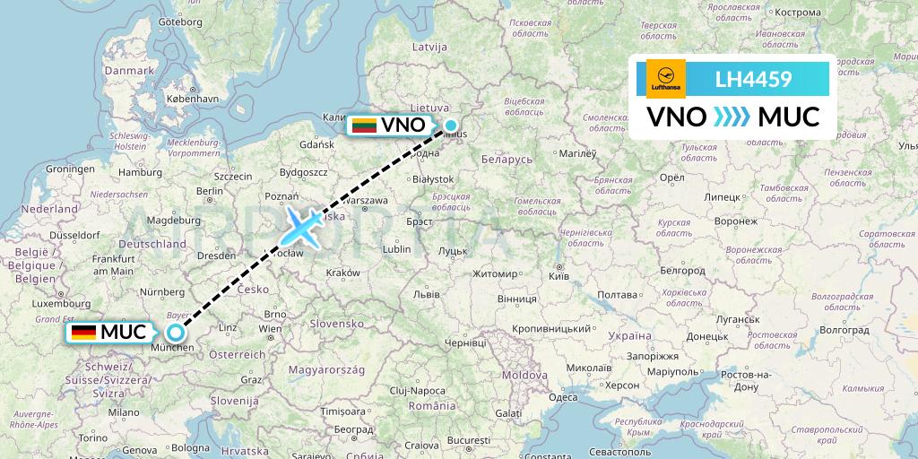 LH4459 Lufthansa Flight Map: Vilnius to Munich