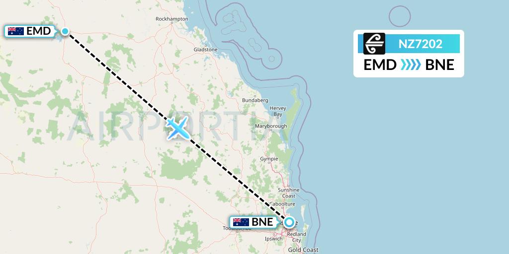 NZ7202 Air New Zealand Flight Map: Emerald to Brisbane