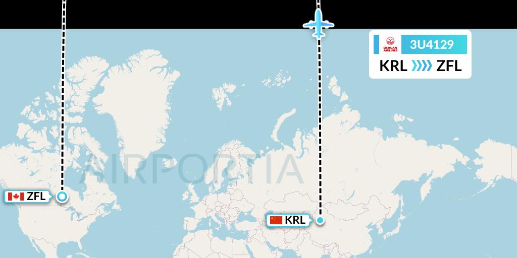 3U4129 Sichuan Airlines Flight Map: Korla to South Trout Lake