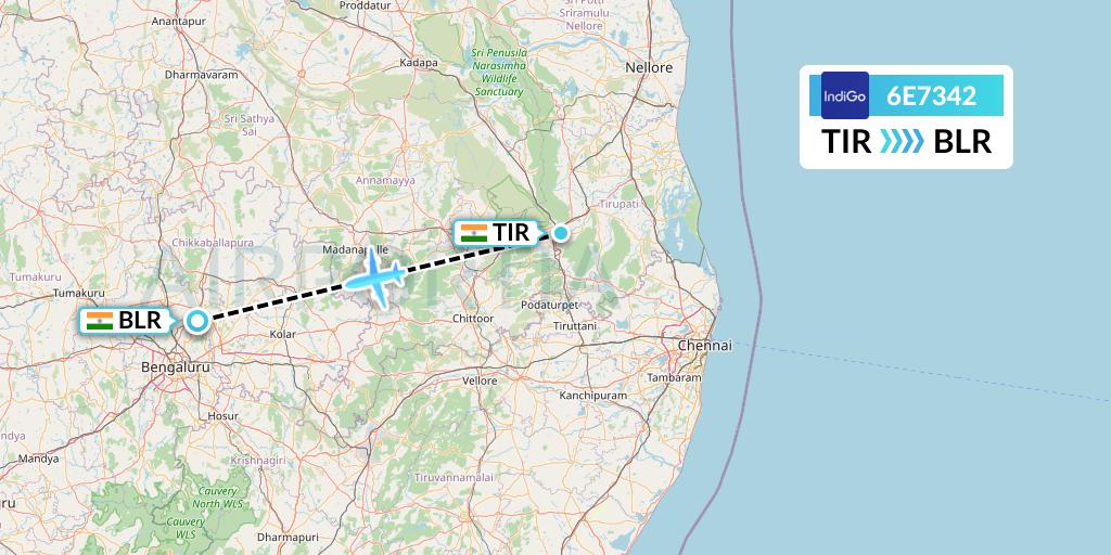 6E7342 IndiGo Airlines Flight Map: Tirupati to Bangalore