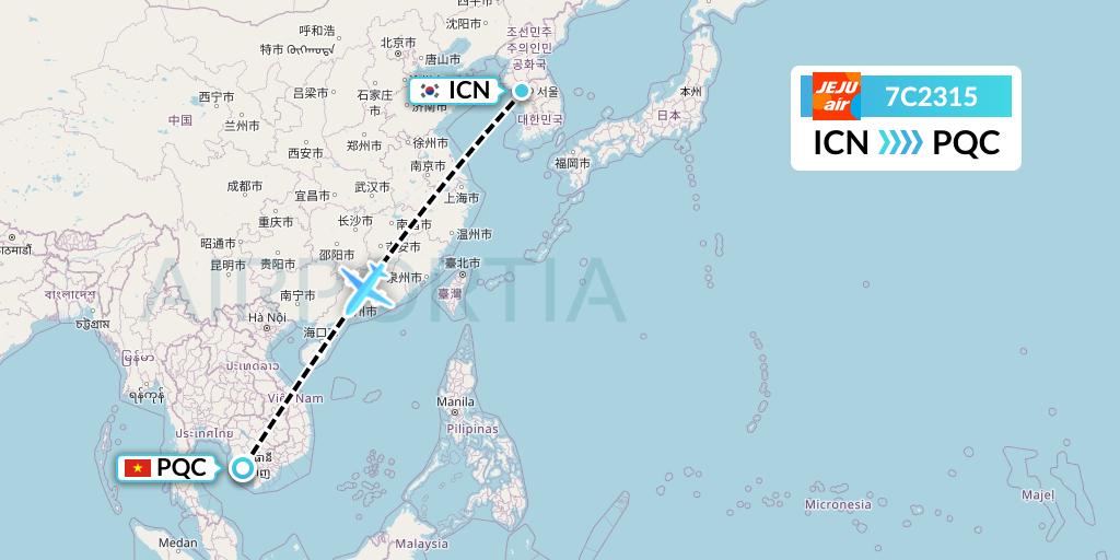 7C2315 Jeju Air Flight Map: Seoul to Phu Quoc