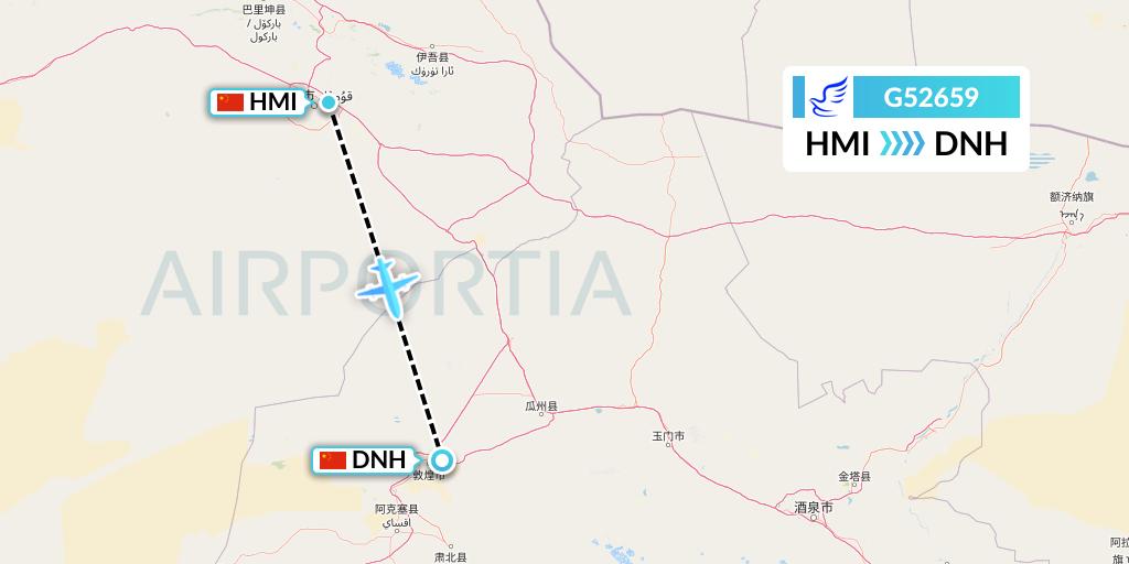 G52659 China Express Airlines Flight Map: Hami City to Dunhuang