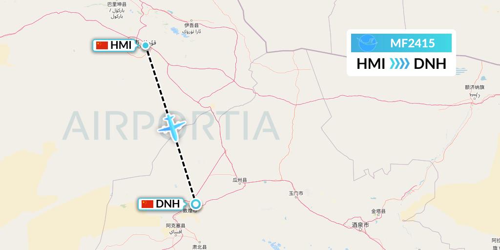MF2415 Xiamen Airlines Flight Map: Hami City to Dunhuang