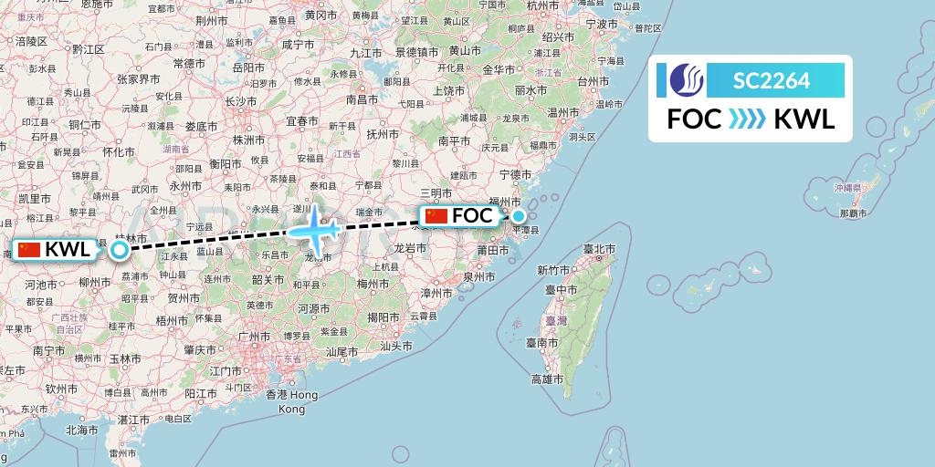 SC2264 Shandong Airlines Flight Map: Fuzhou to Guilin