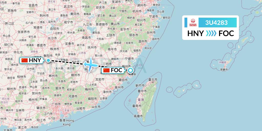 3U4283 Sichuan Airlines Flight Map: Hengyang to Fuzhou
