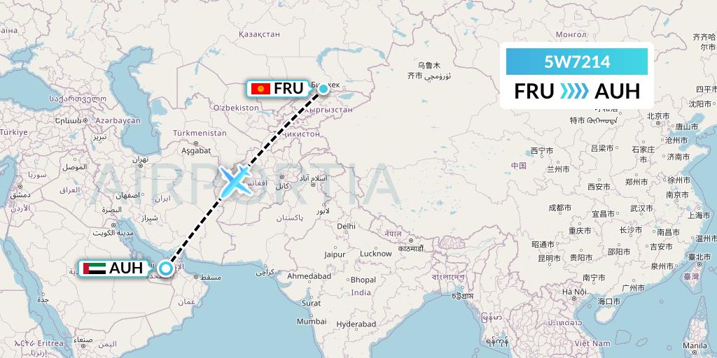 5W7214 Wizz Air Abu Dhabi Flight Map: Bishkek to Abu Dhabi