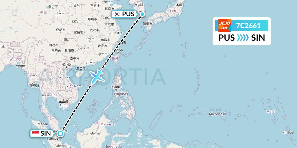 7C2661 Jeju Air Flight Map: Busan to Singapore