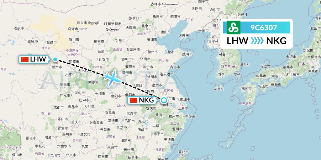 9C6307 Spring Airlines Flight Map: Lanzhou to Nanjing