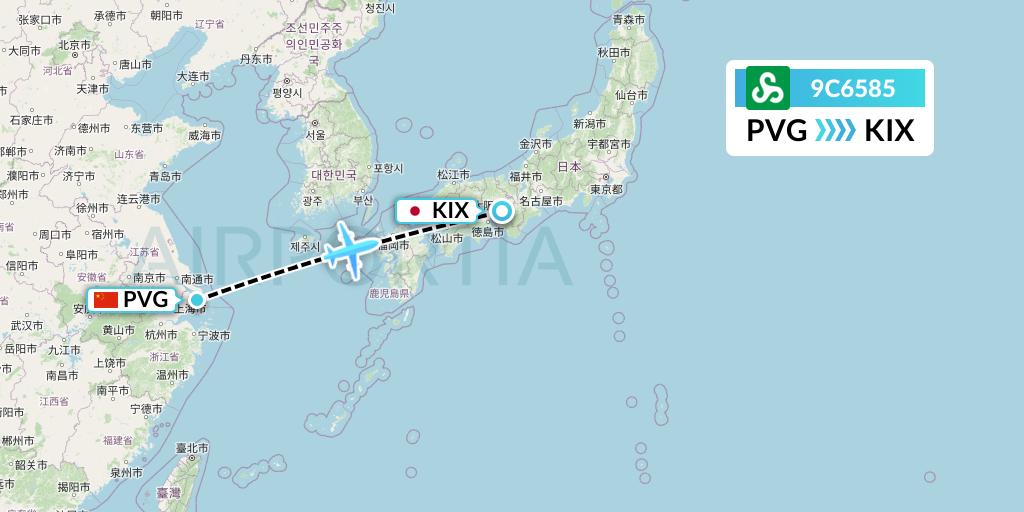 9C6585 Spring Airlines Flight Map: Shanghai to Osaka