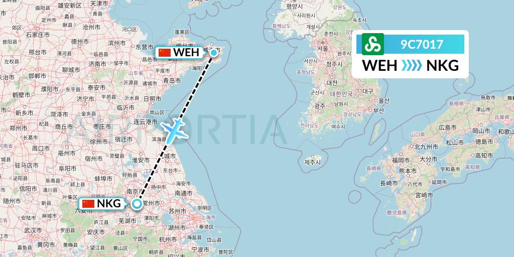 9C7017 Spring Airlines Flight Map: Weihai to Nanjing