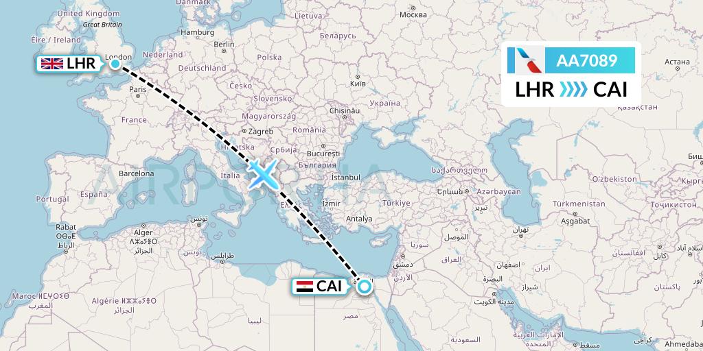 AA7089 American Airlines Flight Map: London to Cairo