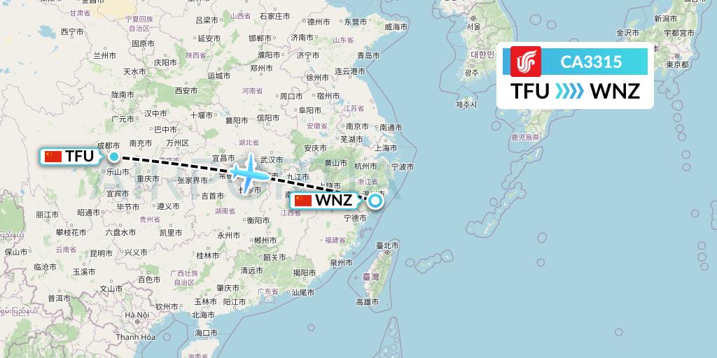 CA3315 Air China Flight Map: Chengdu to Wenzhou