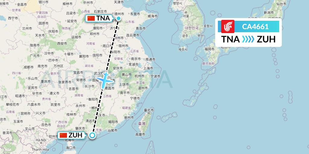 CA4661 Air China Flight Map: Jinan to Zhuhai