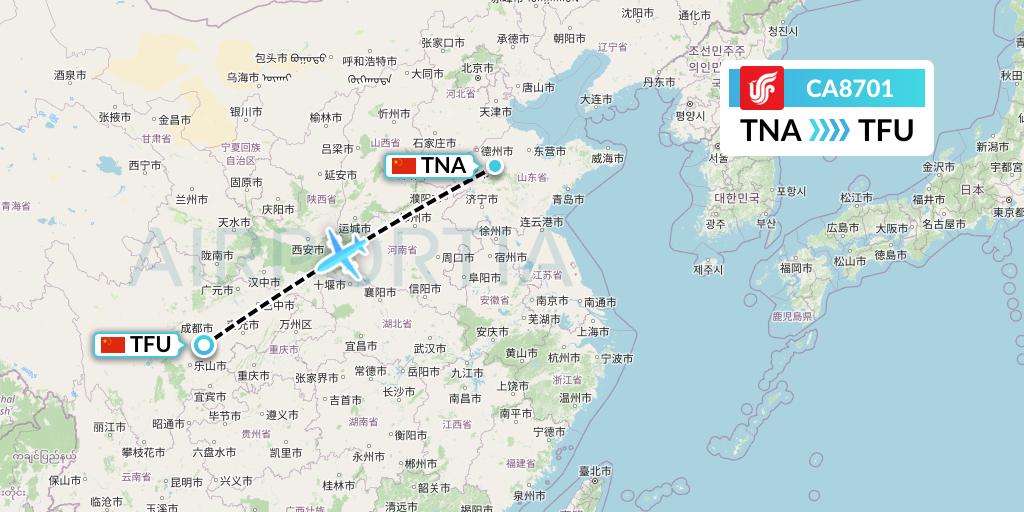 CA8701 Air China Flight Map: Jinan to Chengdu