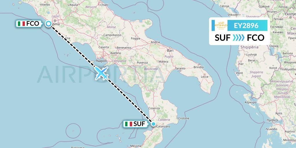 EY2896 Etihad Airways Flight Map: Lamezia Terme to Rome