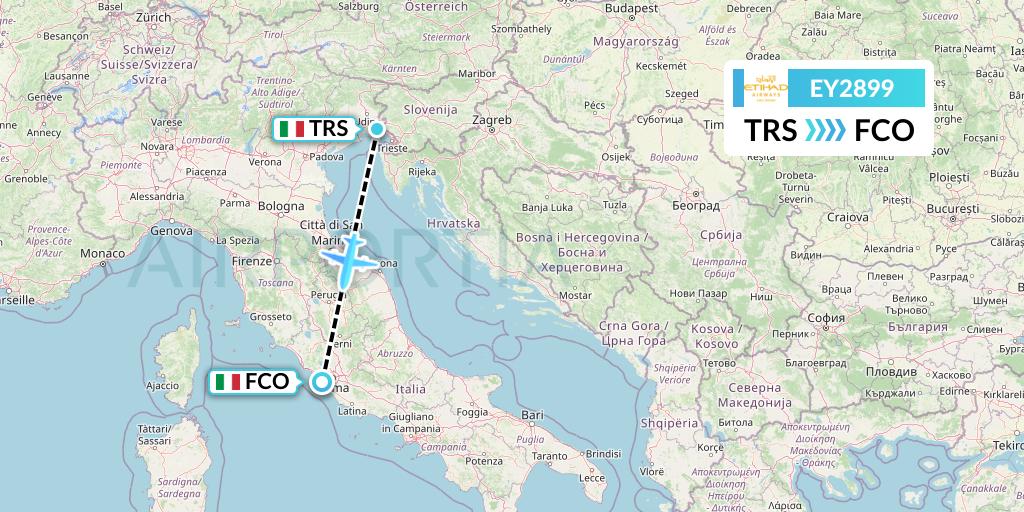EY2899 Etihad Airways Flight Map: Trieste to Rome