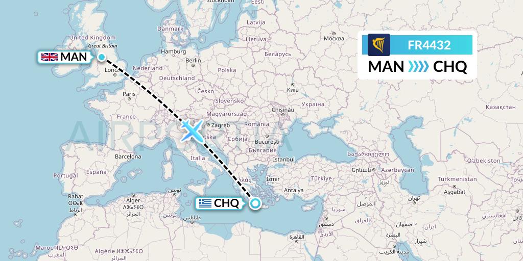 FR4432 Ryanair Flight Map: Manchester to Chania