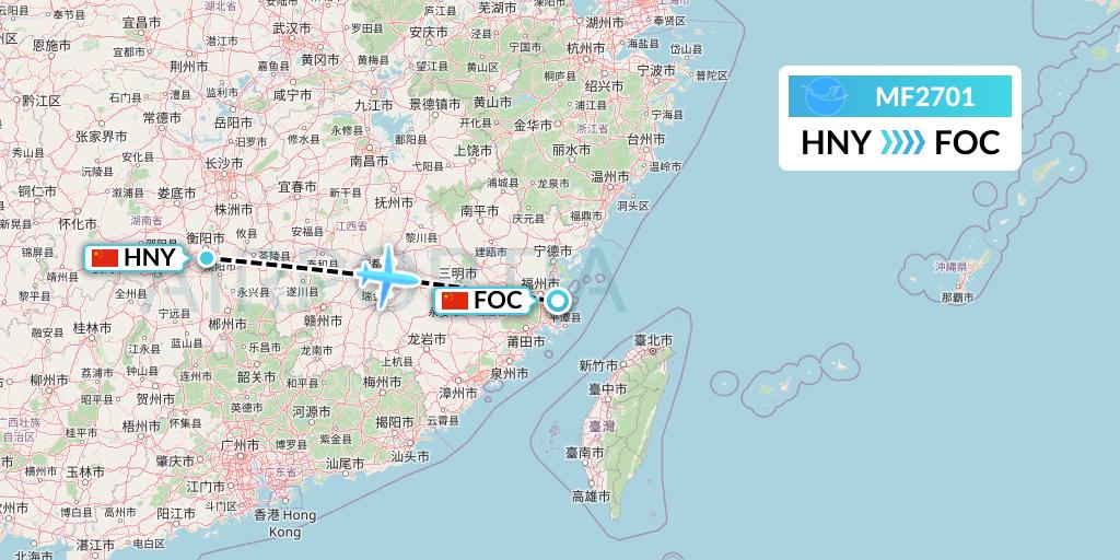 MF2701 Xiamen Airlines Flight Map: Hengyang to Fuzhou