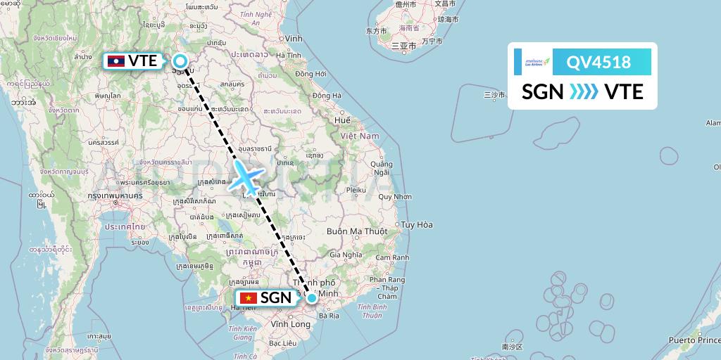 QV4518 Lao Airlines Flight Map: Ho Chi Minh City to Vientiane