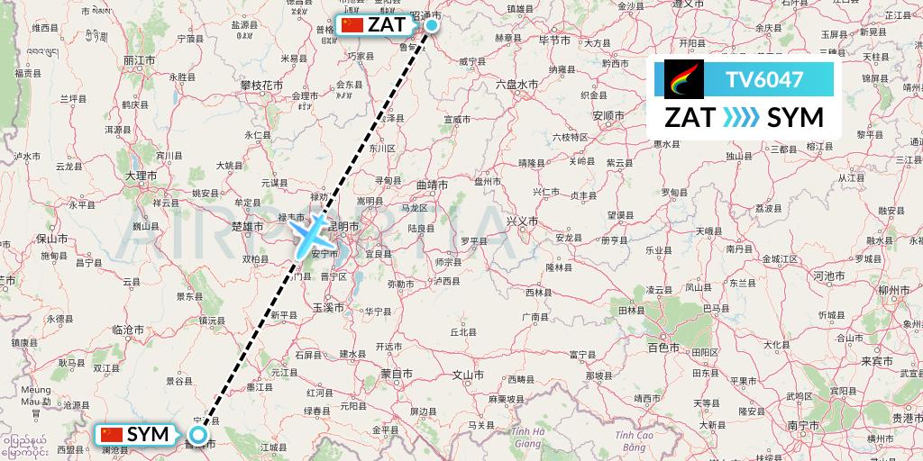 TV6047 Tibet Airlines Flight Map: Zhaotong to Pu'er