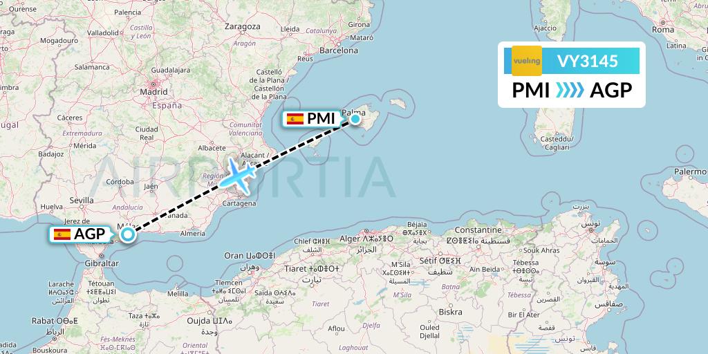VY3145 Vueling Flight Map: Palma de Mallorca to Malaga
