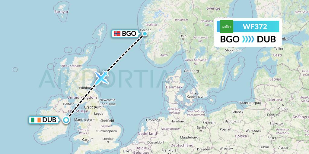 WF372 Wideroe Flight Map: Bergen to Dublin