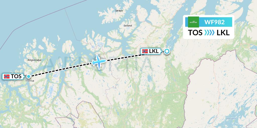 WF982 Wideroe Flight Map: Tromso to Lakselv