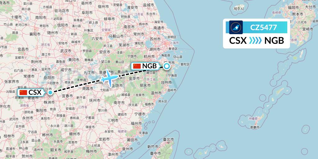 CZ5477 China Southern Airlines Flight Map: Changsha to Ningbo