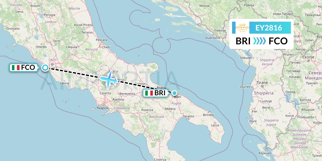 EY2816 Etihad Airways Flight Map: Bari to Rome