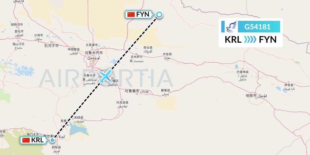 G54181 China Express Airlines Flight Map: Korla to Fuyun