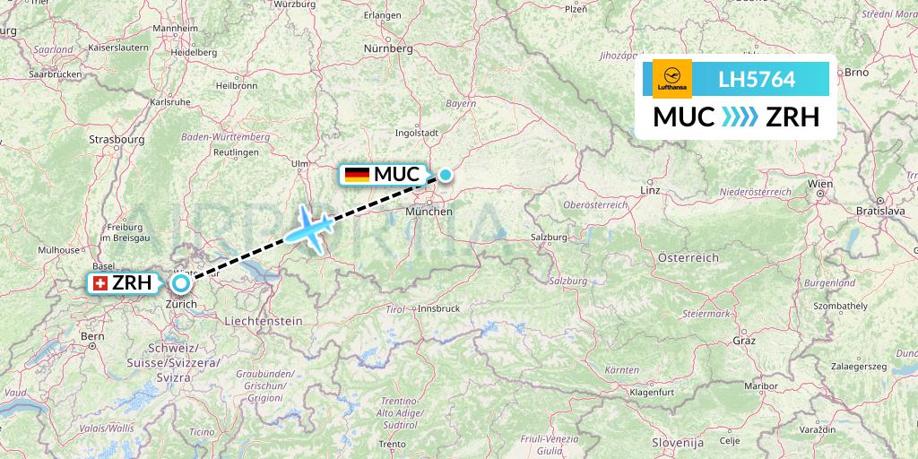 LH5764 Lufthansa Flight Map: Munich to Zurich