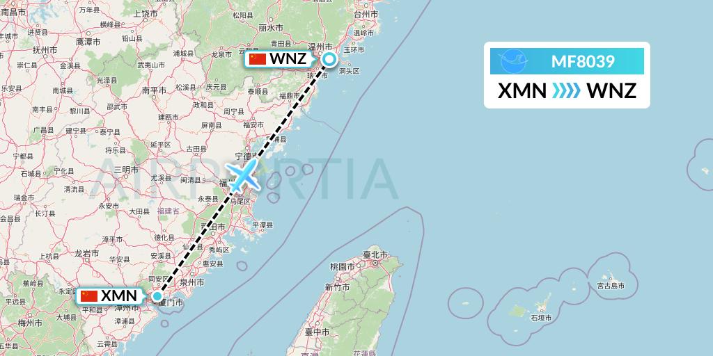 MF8039 Xiamen Airlines Flight Map: Xiamen to Wenzhou