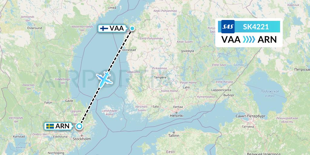 SK4221 SAS Flight Map: Vaasa to Stockholm