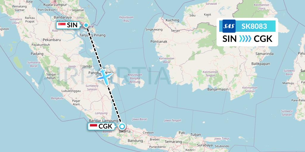 SK8083 SAS Flight Map: Singapore to Jakarta
