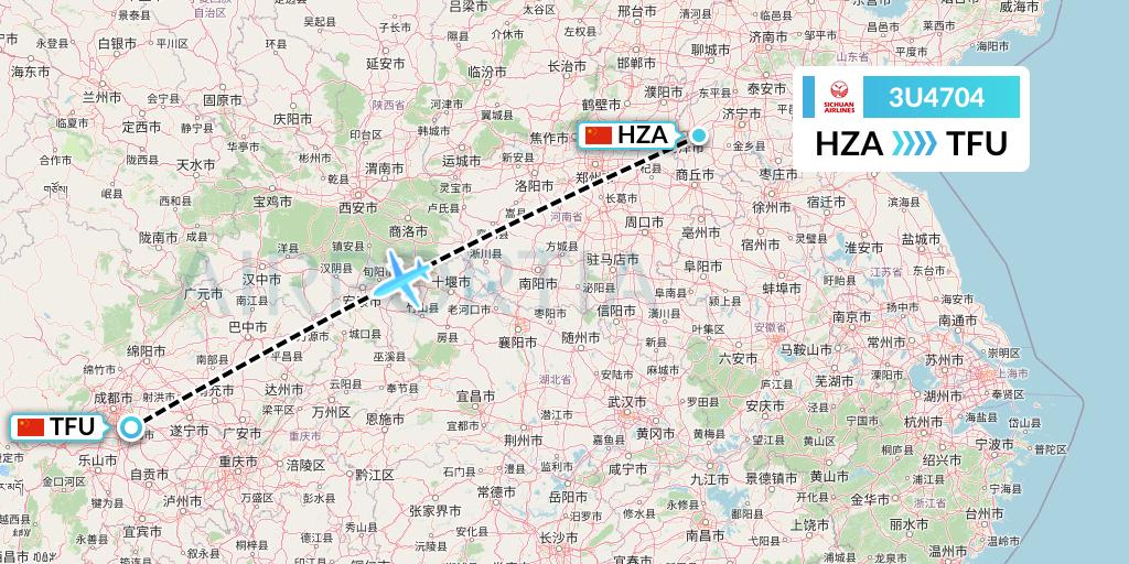 3U4704 Sichuan Airlines Flight Map: Jinan to Chengdu
