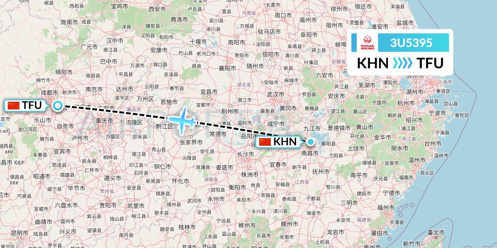3U5395 Sichuan Airlines Flight Map: Nanchang to Chengdu