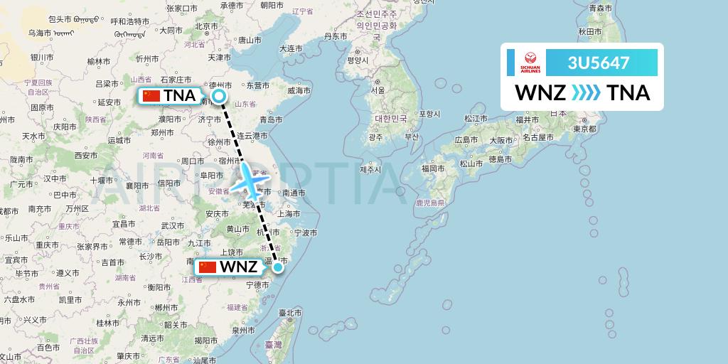 3U5647 Sichuan Airlines Flight Map: Wenzhou to Jinan
