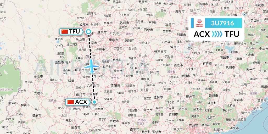 3U7916 Sichuan Airlines Flight Map: Xingyi to Chengdu