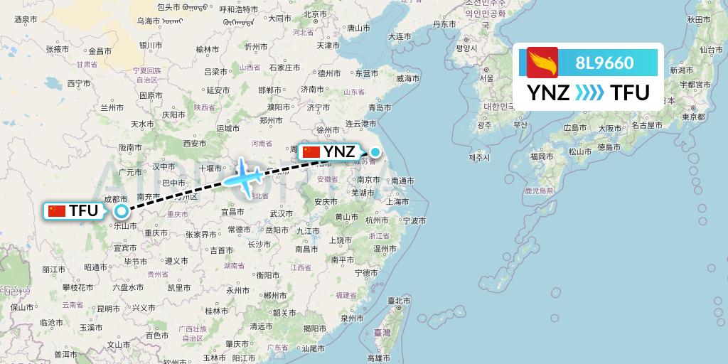 8L9660 Lucky Air Flight Map: Yancheng to Chengdu