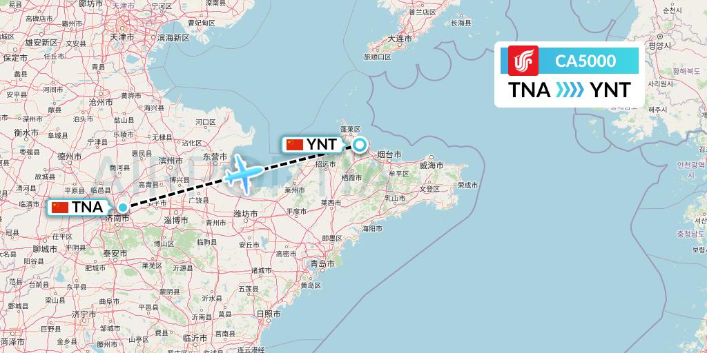 CA5000 Air China Flight Map: Jinan to Yantai