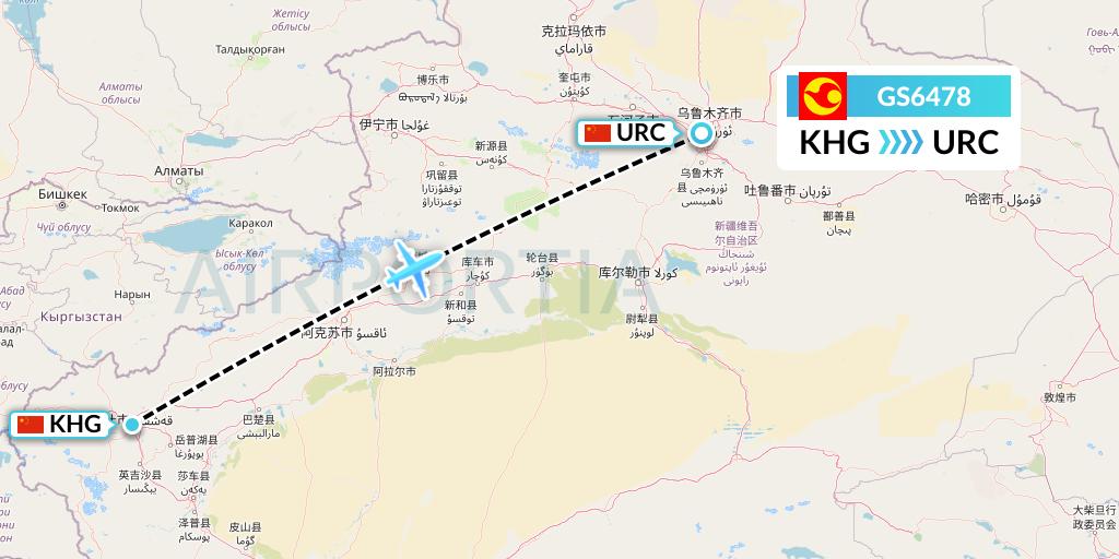 GS6478 Tianjin Airlines Flight Map: Kashgar to Urumqi