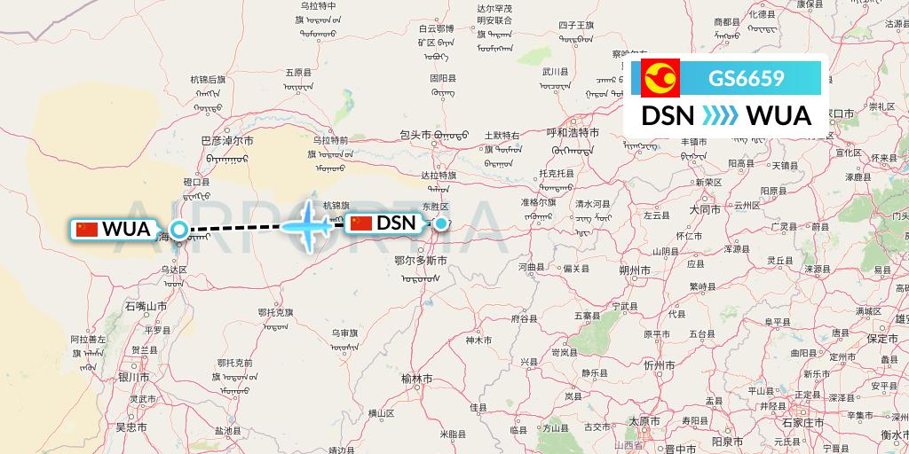 GS6659 Tianjin Airlines Flight Map: Dongsheng to Wuhai