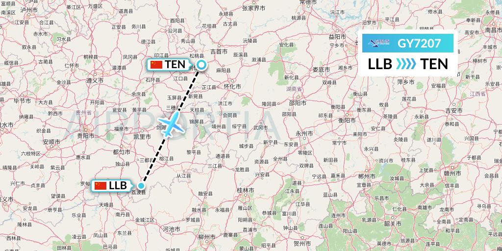 GY7207 Colorful GuiZhou Airlines Flight Map: Libo to Tongren