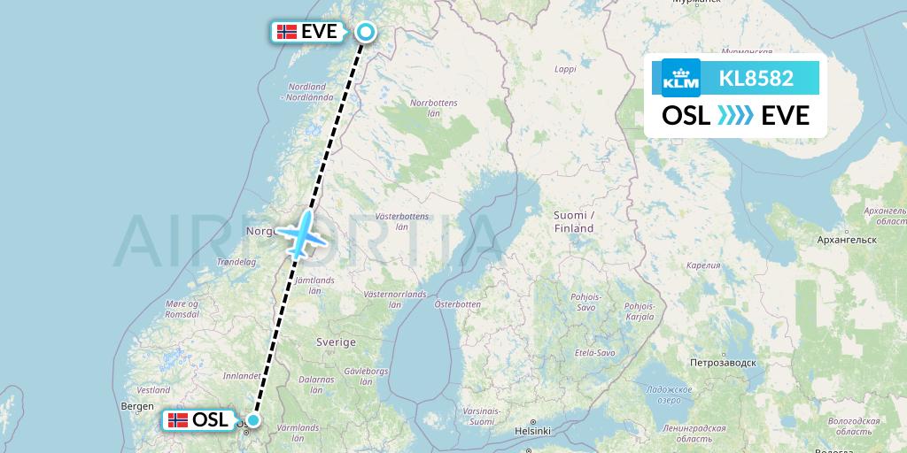 KL8582 KLM Flight Map: Oslo to Harstad
