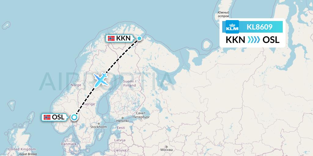 KL8609 KLM Flight Map: Kirkenes to Oslo