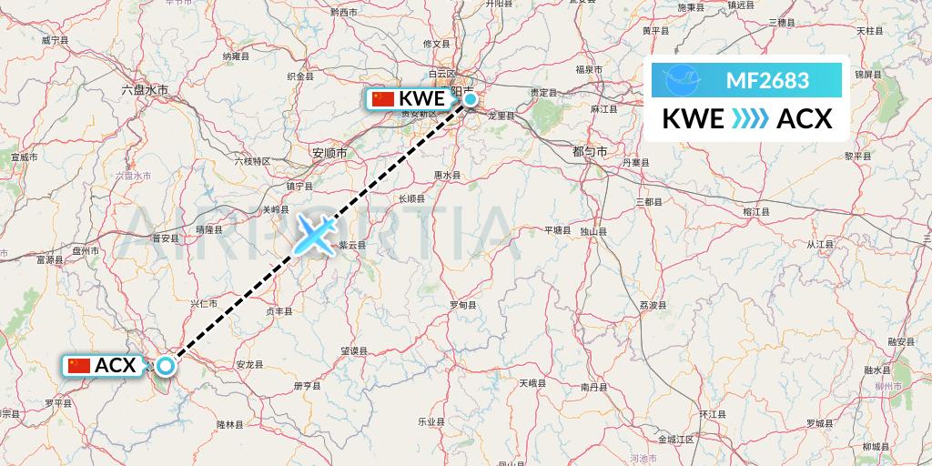 MF2683 Xiamen Airlines Flight Map: Guiyang to Xingyi